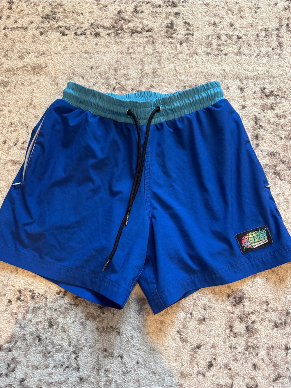Men's Royal Blue Athletic Shorts with Teal Elastic Waistband